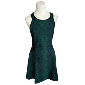 SEA NEW YORK Scoop Neck Mini‎ Dress Green Snakeskin Print Black Leather Party 6